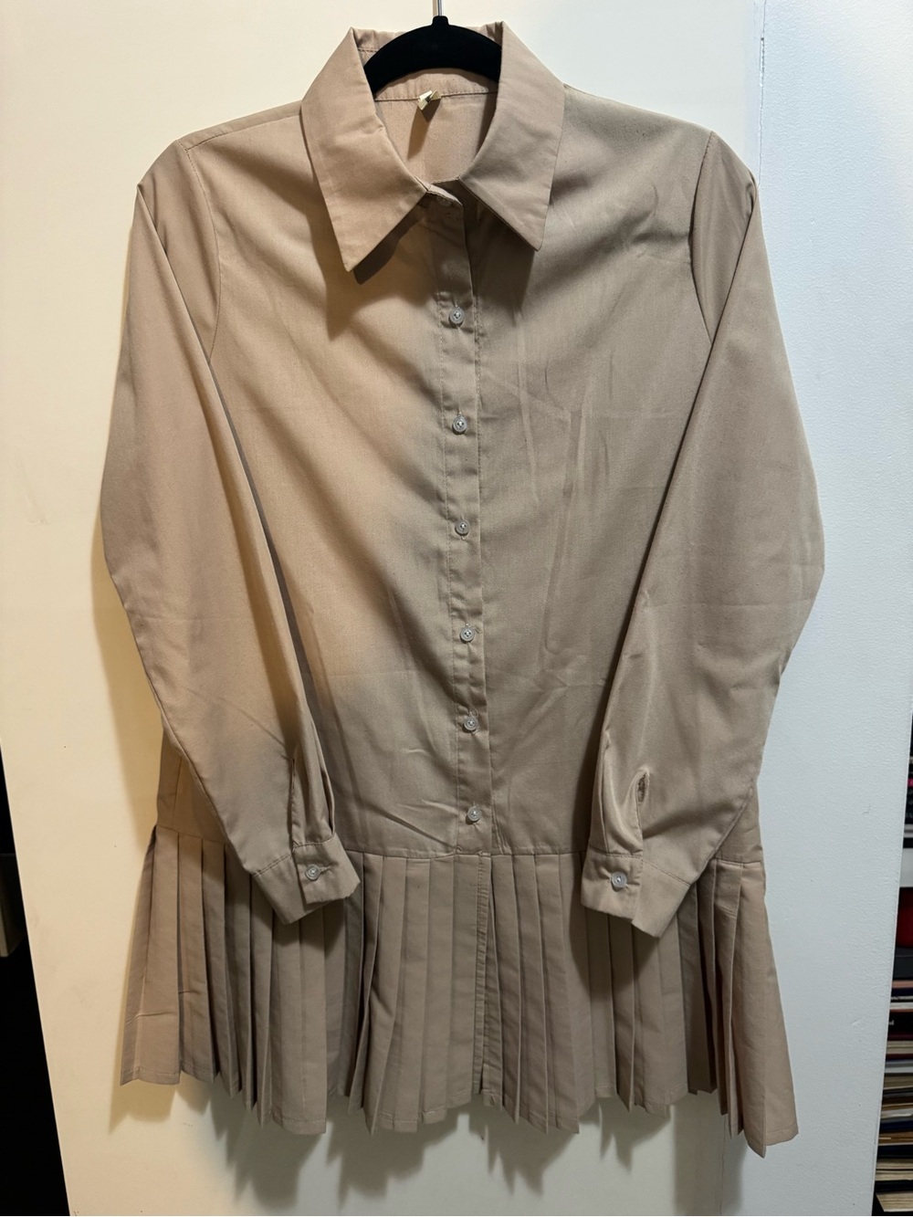 Women's Pleated Hem Button-Down Dress Shirt - Beige